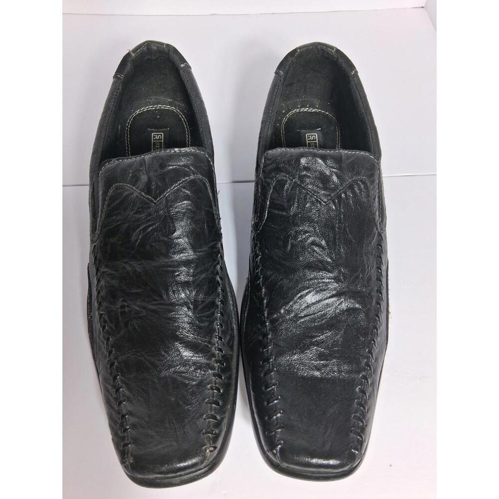 Stacy Adams Black Genuine Leather Men's Slip- On Textured Dress Shoes, 9.5M